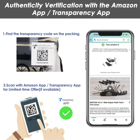 QR code scanning for All In One Bike Repair Kit With 16 In 1 Multitool Tire Levers Spoke Wrench Hex Keys And Sockets verification