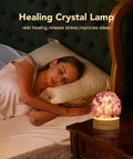 Woman sleeping beside Mini Crystal Table Lamp With Warm Soft LED Light For Home Decor Eye Friendly Night Light Chic Natural Crystal Accent