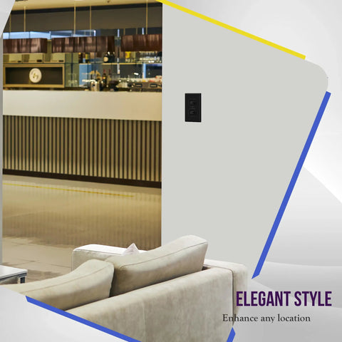 Duplex Receptacle Wall Plate 1 Gang 4.5 X 2.76 Inches Black visible on modern wall above beige sofa
