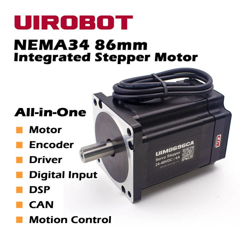 UIROBOT NEMA 34 integrated servo motor with built-in encoder and driver, black housing, silver flange, attached cable