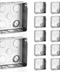 12 Pack 4 Inch Square Electrical Boxes 1-1/2 Inch Deep Galvanized Steel Junction Boxes For Wall Outlets And Wiring 21 Cu In Capacity Silver Finish Screws Not Included