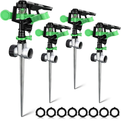 4 Pack 360 Degree Lawn Sprinklers For Yard With Water Stop Rings, Automatic Rotating Pulsating Sprinklers For Large Lawns, Gardens, Flower Beds