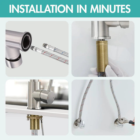 Installation process of Heavy Duty Single Handle Kitchen Sink Faucet With Pull Down Sprayer Brushed Nickel 304 Stainless Steel Body.