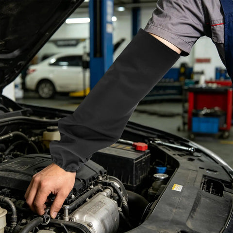 Heavy Duty Fireproof Welding Sleeves Heat Resistant Arm Guards Tough As Nails for mechanics working under a car hood.