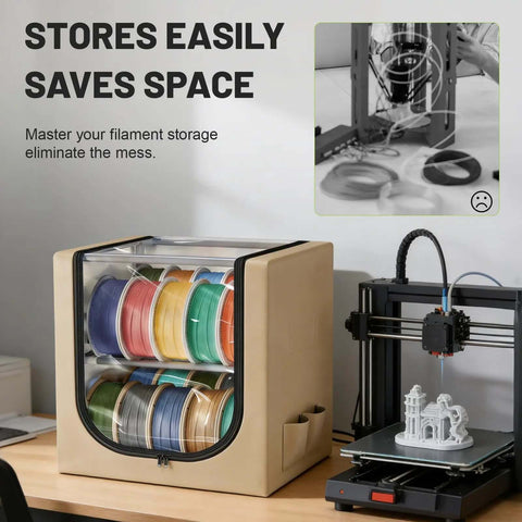 2 Tier Metal Filament Dry Storage Box With Leather Cloth Cover Holds Up To 20 Spools for home and workshop printers on desk
