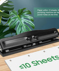 Ultra Compact 4 Hole Paper Punch For A4 Refills 6mm Hole Diameter 10 Sheet Capacity Portable Manual Desk Puncher Black