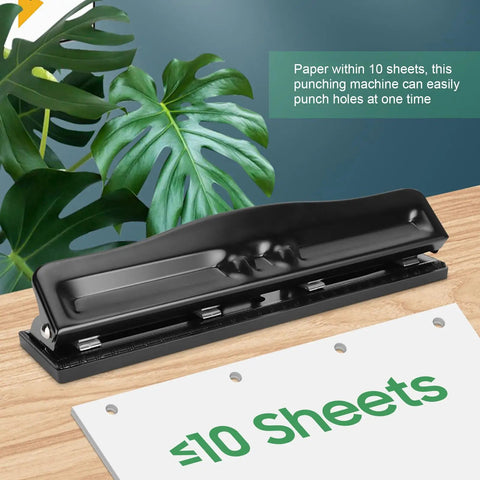 Ultra Compact 4 Hole Paper Punch For A4 Refills 6mm Hole Diameter 10 Sheet Capacity Portable Manual Desk Puncher Black