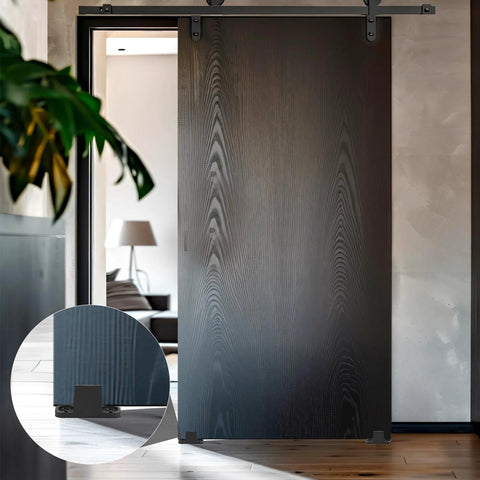 4 Set Barn Door Floor Guide Kit Black Plastic Bottom Floor Mount Guides for Sliding Doors with installation shown
