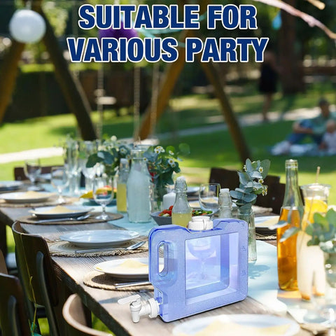 Azure 0.8 gal BPA-free plastic jug with spigot on outdoor party table, Eight Tenths Gallon Refrigerator Water Dispenser With Leak Proof Spigot And Easy Grip Handle For Party Drinks Juice Beverage Storage Reusable Plastic Jug For Iced Tea And Cold Water