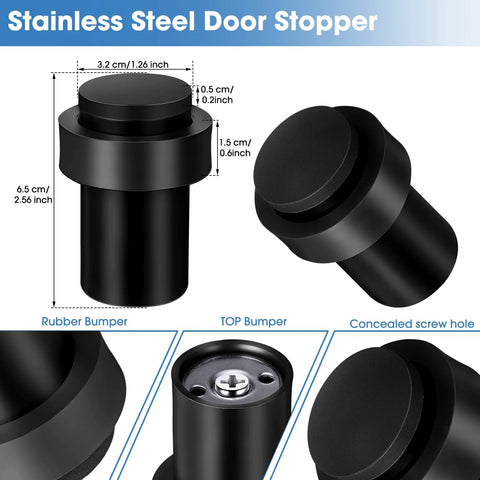 30 Pack Black Stainless Steel Door Stopper Floor Stops Cylindrical Rubber Bumpers For Bottom Or Top Of Doors, Wall Protector