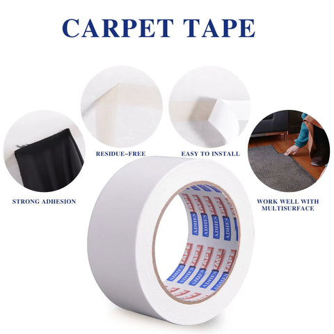 Double Sided Carpet Tape Removable And Residue Free Rug Gripper For Hardwood Floors Clear Multipurpose Mounting Tape For Area Rugs And Anti Slip Grip 2 Inch By 10 Yards 4 Roll Pack Easy Install, showing strong adhesion and easy install features.