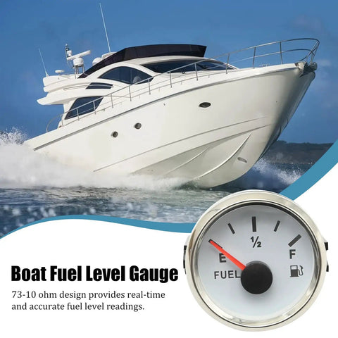 Boat Gas Tank Fuel Level Gauge 73-10 Ohm Waterproof 52mm White Display With Night Light Universal 9-32V DC Marine RV Yacht Motorcycle Automotive Meter For Real Time Fuel Readouts, boat yacht image