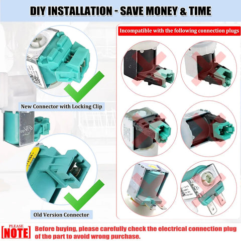 Comparison of Dishwasher Water Inlet Valve 622058 Replacement Part AP4927070 PS3491417 with different connectors.