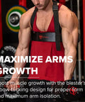 Man using Black Heavy Duty Aluminum Arm Blaster For Bicep Curls And Arm Isolation Improve Strict Curl Form Grow Bigger Arms Durable Gym Accessory Built To Last Through Heavy Lifts in gym