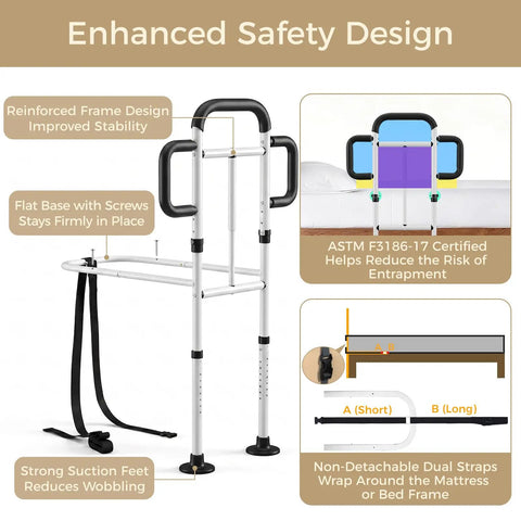 Heavy Duty Bed Rail For Seniors With 400 Lbs Support ASTM Certified Height Adjustable Bed Assist Rail
