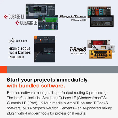 Image of bundled DAW software and plugins for 10 In 2 Out USB Audio Interface With MIDI And DAW Software For Songwriting, Podcasting.
