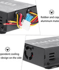 Close-up of connections and cooling holes on 30A 360W Vehicle Voltage Converter 24V To 12V DC Power Supply With Memory Function And Aluminum Alloy Heat Dissipation For Car Audio Navigation And RV On The Road Ready