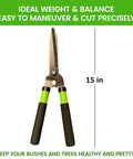 Hedge Shears You Can Trust For Clean Trimming And Shrub Shaping, 15 Inch High Carbon Steel Blades With Comfort Grip Handles