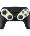 Front view of RGB Wireless Gamepad For PS5 PC And Mobile With Turbo Macro Dual Vibration 6 Axis Gyro, colorful buttons, black and white design.