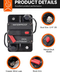 Tough As Nails 150 Amp Manual Reset Inline Circuit Breaker Waterproof DC 12V to 48V with detailed components image.
