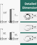 Detailed dimensions of 25-Piece 1/4-20 Button Head Socket Cap Bolts Set in 304 Stainless Steel with various lengths and diameters.
