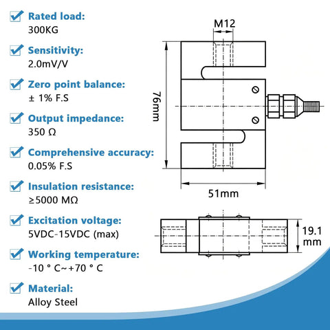 Ultra Precise S Type Load Cell Sensor With Indicator For Real Time Weight Readouts And Crisp Pro Grade Accuracy At 0.05 Percent Durable Alloy Pro Kit For Force Testing And Precision Validation With Easy Calibration, alloy steel, 300kg, 76mm