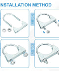 Installation steps for Two Pack U Bolt Exhaust Clamp Kit For Muffler And Exhaust Tip Pipes 26mm 1 Inch Galvanized Iron with Saddle Flange.