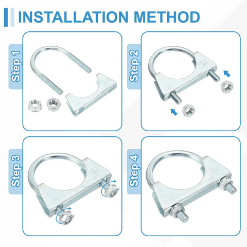 Installation steps for Two Pack U Bolt Exhaust Clamp Kit For Muffler And Exhaust Tip Pipes 26mm 1 Inch Galvanized Iron with Saddle Flange.