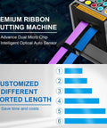 All In One Ribbon Cutter Machine With 999mm Max Cut Length, Hands Free Auto Feed And Manual Control, displaying ribbons