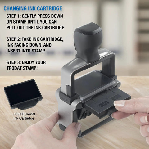 Heavy Duty Self Inking Date Stamp Built Tough For Busy Shops And Stores Runs Smooth With Zero Mess covers ink cartridge change process.