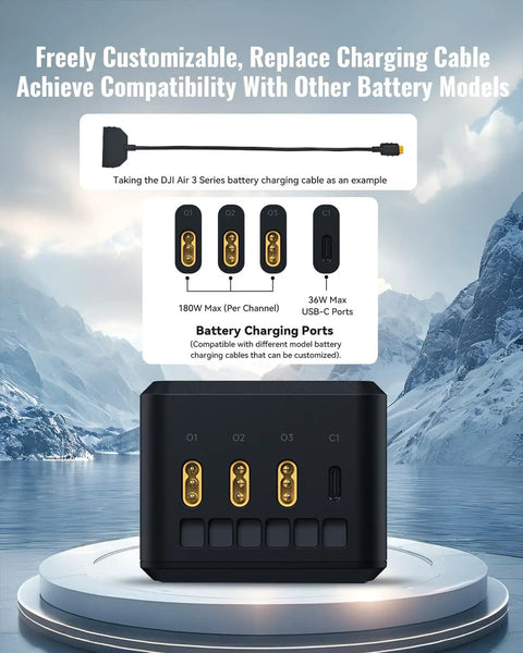 Image of a 200W Parallel Drone Battery Charger Hub For DJI Air 3 And Air 3S Fast 3 Battery Charge In About 1 Hour 10 Minutes LCD Display