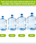 Silicone Water Dispenser Hose For 5 Gallon Bottles With 304 Stainless Steel shown with various sized water bottles