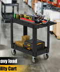 Heavy Duty Rolling Tool Cart With Deep Two Shelves 40 X 17 Inch Plastic Utility Cart On Wheels For Garage Shop And Warehouse 550 Lb Capacity Waterproof And Rustproof With Easy Clean Storage Organizer