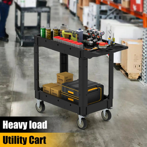 Heavy Duty Rolling Tool Cart With Deep Two Shelves 40 X 17 Inch Plastic Utility Cart On Wheels For Garage Shop And Warehouse 550 Lb Capacity Waterproof And Rustproof With Easy Clean Storage Organizer