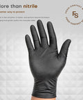 Heavy Duty 8 Mil Nitrile Gloves Featuring A Rock Solid Diamond Grip Pattern Chemical Resistant And Powder Latex Free Construction Ideal For Kitchen Tasks Or Shop Work Tough As Nails Black Set Of 50 Large, hand wearing glove.
