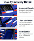 Heavy Duty Tool Storage Cabinet With Dense Plastic Drawers For Small Parts And Lockable Metal Drawers For Large Tools Coated Steel Body Garage Shop Organizer To Stash Screws Bits Fittings Electronics And Spare Parts, blue drawers