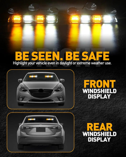 Boss Level Amber White Emergency Dash Strobe Light Bar For Trucks And Construction Vehicles Windshield Visor Mount 48 Led Warning Hazard Flashing Lights Keep Your Fleet Secure On The Road Daily