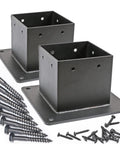 Beefed Up 4x4 Post Flange Anchor Base For Deck Railings With Screws Stainless Steel 201 Black Finish 2 Pack with screws displayed