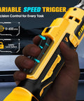 Hand holding a Half Inch Cordless Ratchet Wrench With a Beast Brushless Motor, 100 Nm High Torque, 0-400 RPM Variable Speed, LED display.