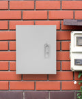 Outdoor Electrical Junction Box With Safety Lock Weatherproof Plastic Distribution Panel Enclosure 25x30x14cm on brick wall
