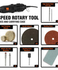 1 Amp Variable Speed Rotary Tool Kit With 100 Plus Accessories For Cutting, Sanding, Grinding, Polishing, Drilling, Deburring, Shaping with attachments