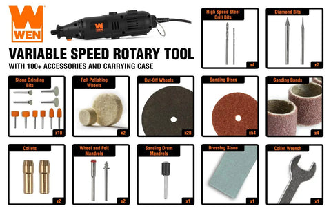 1 Amp Variable Speed Rotary Tool Kit With 100 Plus Accessories For Cutting, Sanding, Grinding, Polishing, Drilling, Deburring, Shaping with attachments