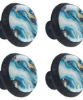4 Pack Blue Marble Texture Round Cabinet Knobs, 1.37 Inch Drawer Pulls For Kitchen Cabinets Dressers And Closets, blue marble design.