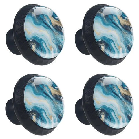 4 Pack Blue Marble Texture Round Cabinet Knobs, 1.37 Inch Drawer Pulls For Kitchen Cabinets Dressers And Closets, blue marble design.