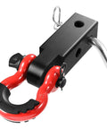 No Nonsense Heavy Duty 2 Inch Shackle Hitch Receiver Built With Grit And Rock Solid Aluminum Rated For 16000 Lbs Towing with red D ring.