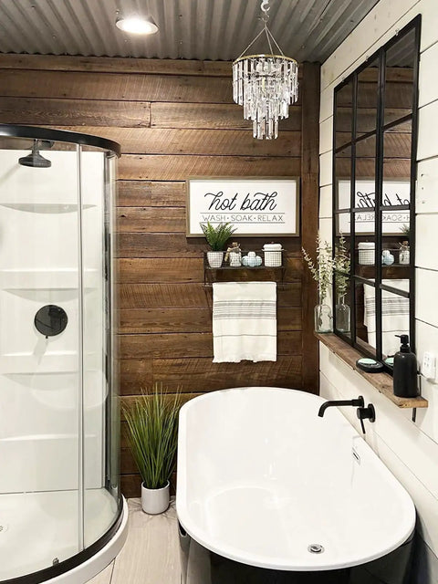Modern Faux Chandelier Lampshade Featuring A Sleek Gold Frame And Three Tier Faceted Clear Acrylic Beads Ready To Hang For Girls Bedroom Easy Peasy Setup Next Level Bedroom Vibes in a stylish bathroom.