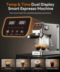 Compact Espresso Machine With Milk Frother And Touchscreen, 20 Bar Pressure, 1400W Fast Heat, stainless steel design