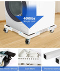 Adjustable Furniture Dolly For Heavy Appliances with locking wheels under washing machine, showcasing weight limit and materials.