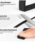 Rock Solid Open Cell Foam Tape Self Adhesive Sound Insulation Weather Stripping showing easy cutting, deformation resistance, and no glue residue.