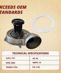 Beefy 4 Inch Flue Exhaust Blower Fan Assembly For Furnace 115V 1.5A 3000 RPM with ball bearing shown with gasket